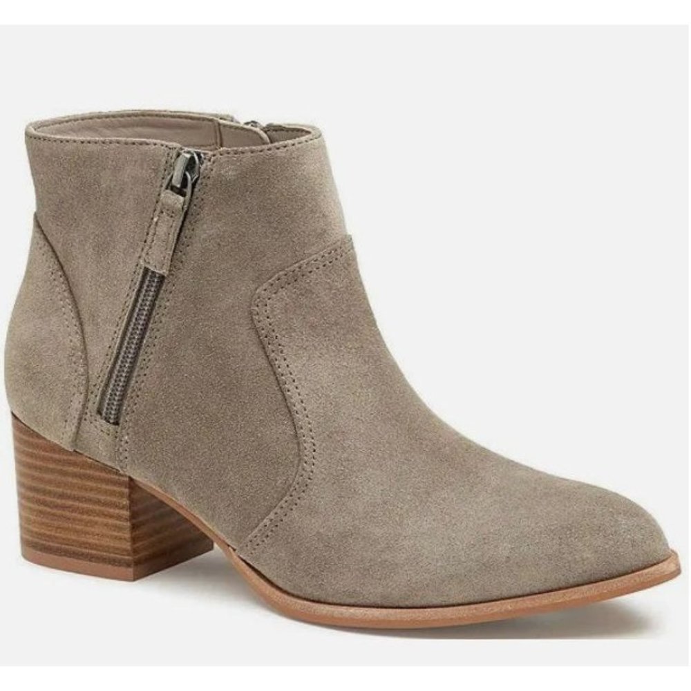 Johnston & Murphy Trista Zip Booties in Taupe Suede